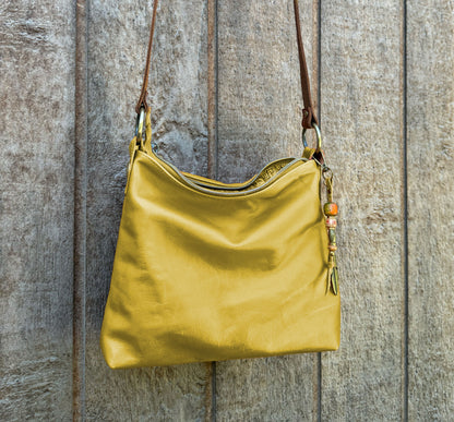 Yellow Crossbody Leather Bag with Oversized Studs