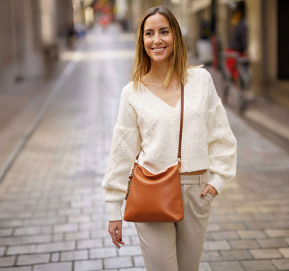Burnt Orange Tan Crossbody Bag with Oversized Studs