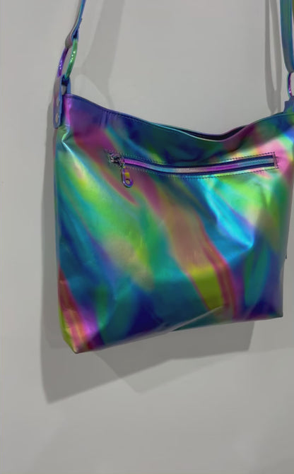 Multi colour Rainbow Aurora Borealis leather crossbody bag