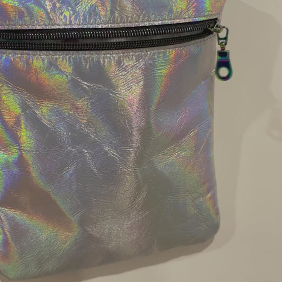video showing the reflective holographic surface of the leather