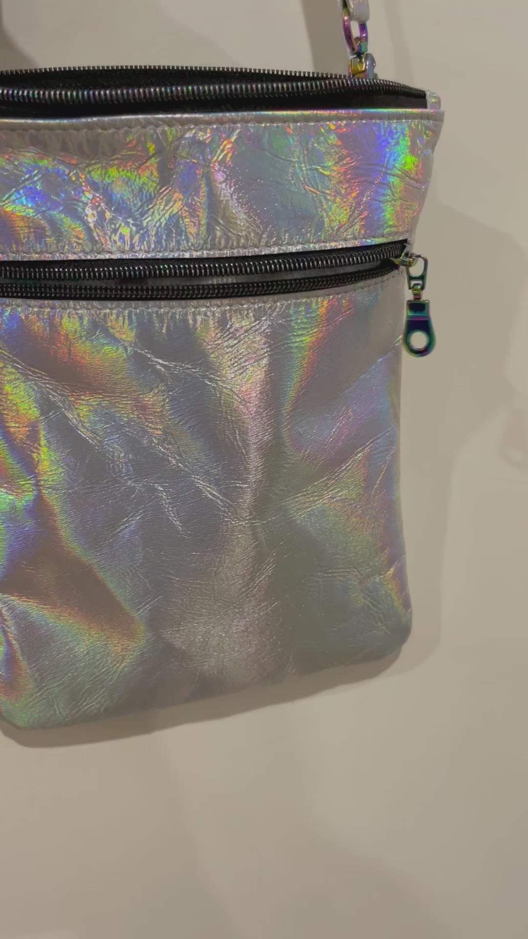 video showing the reflective holographic surface of the leather