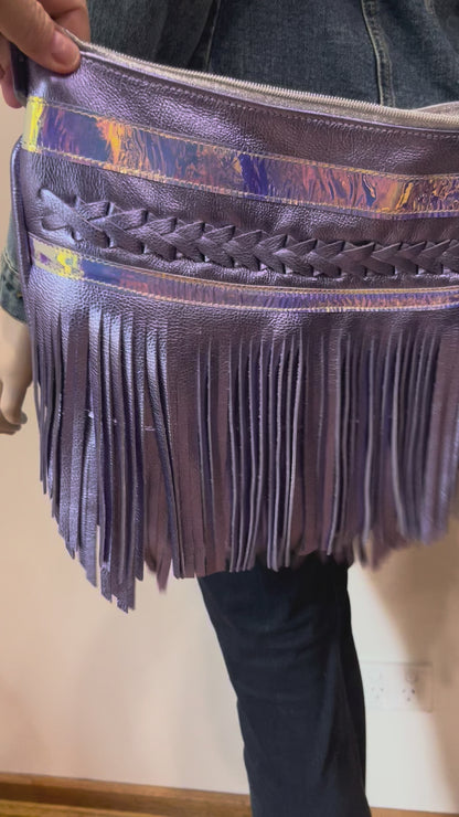 Fringe bag Metallic Lavender lilac boho