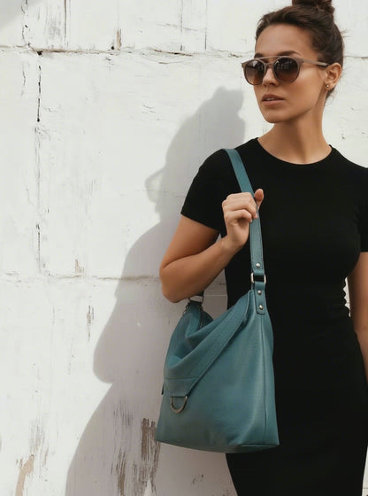 Pebble Teal leather shoulder or crossbody bag