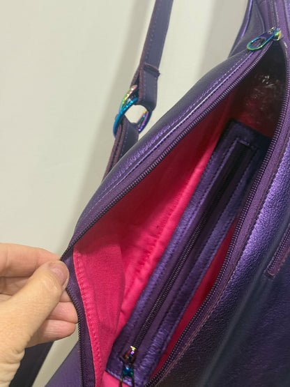 Metallic Purple Leather Sling bag, Italian Leather