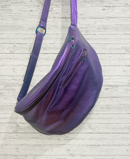 Metallic Purple Leather Sling bag, Italian Leather