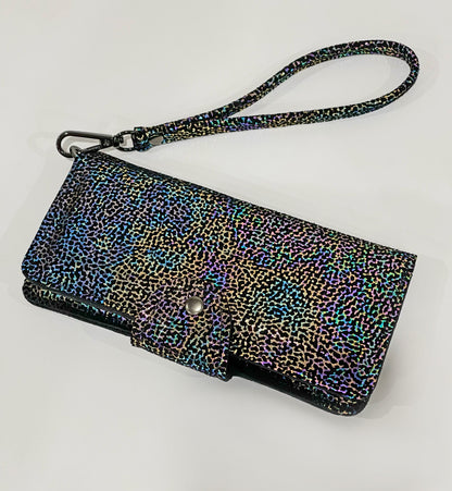 Fuchsia Pink Metallic Leather Wallet Purse or wristlet