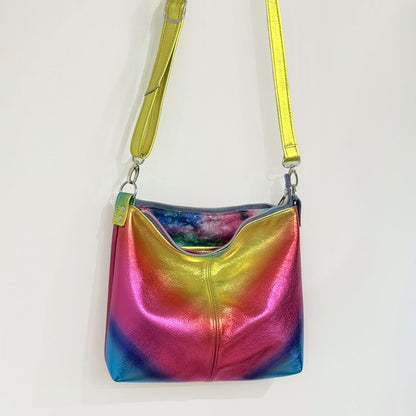 Metallic rainbow crossbody bag, premium soft metallic leather, IN STOCK