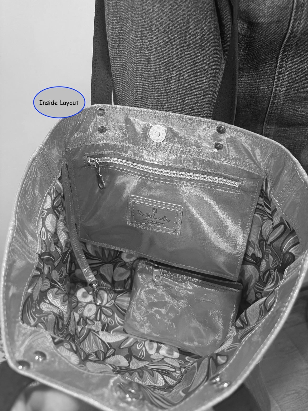 Holographic Leather Tote, iridescent leather, free purse, magnet or zipper close