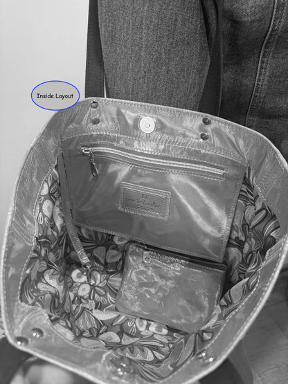 Holographic Leather Tote, iridescent leather, free purse, magnet or zipper close