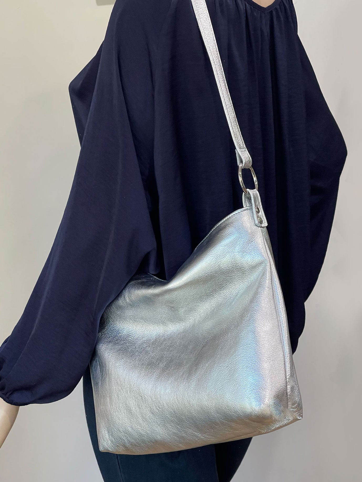 Metallic Silver crossbody bag, Soft premium