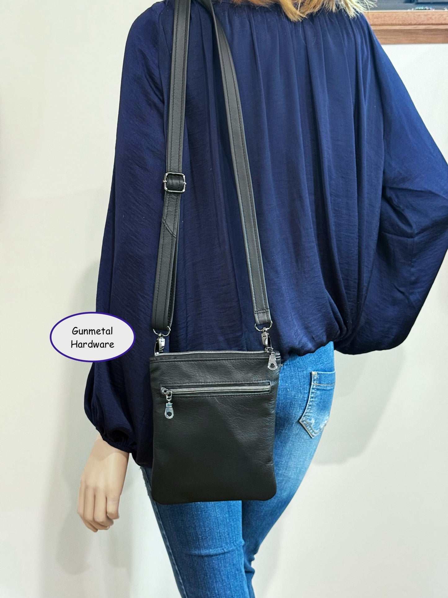 Small Black Crossbody Bag, phone purse, Kindle Leather Purse