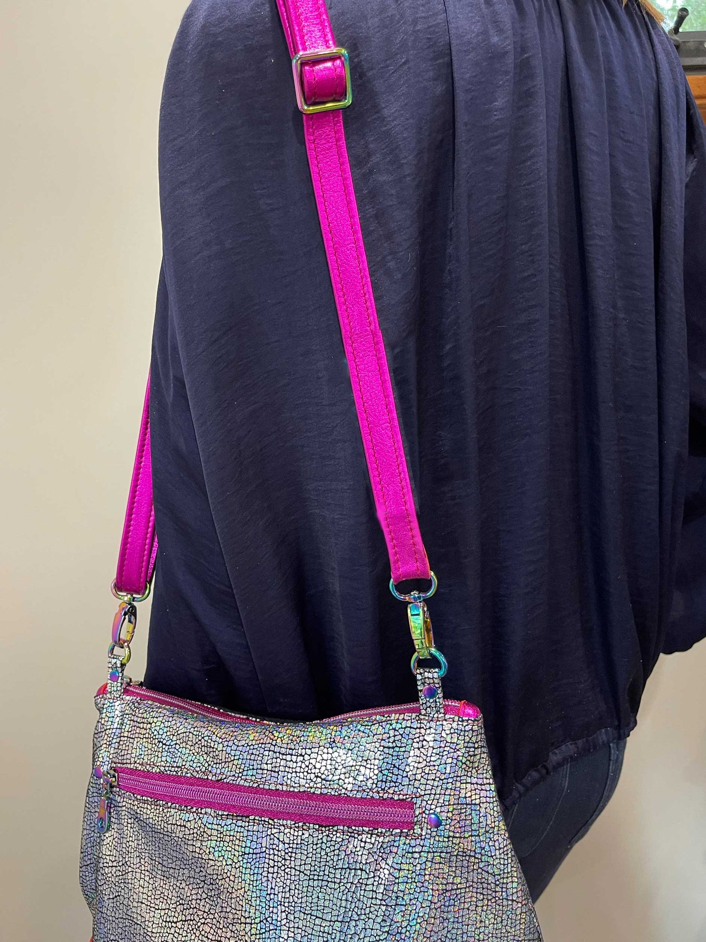 Holographic and fuchsia pink crossbody bag