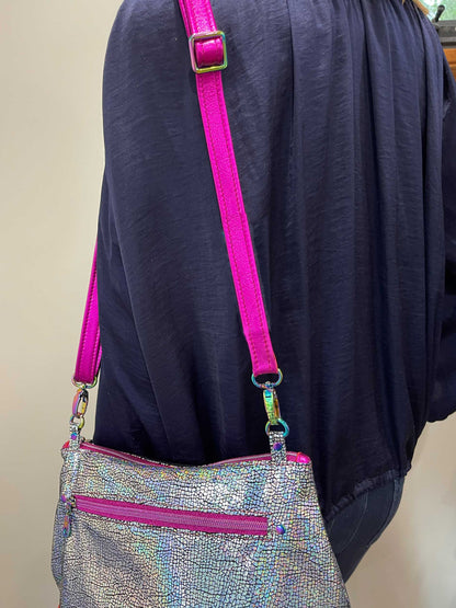 Holographic and fuchsia pink crossbody bag