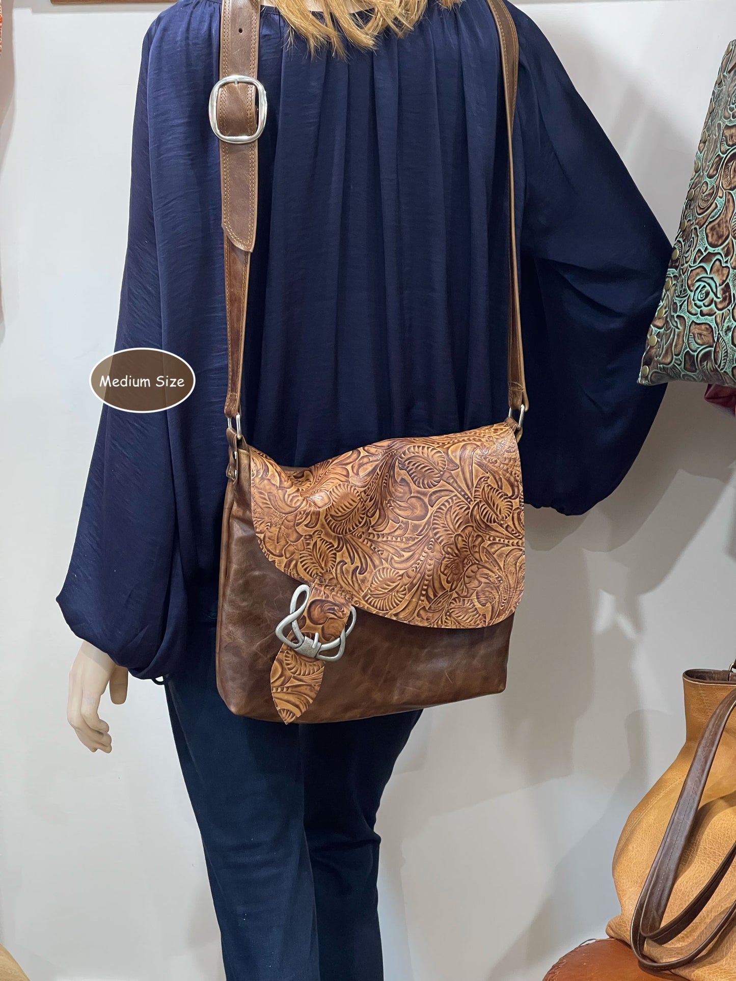 Tooled brown Western Celtic Leather Crossbody