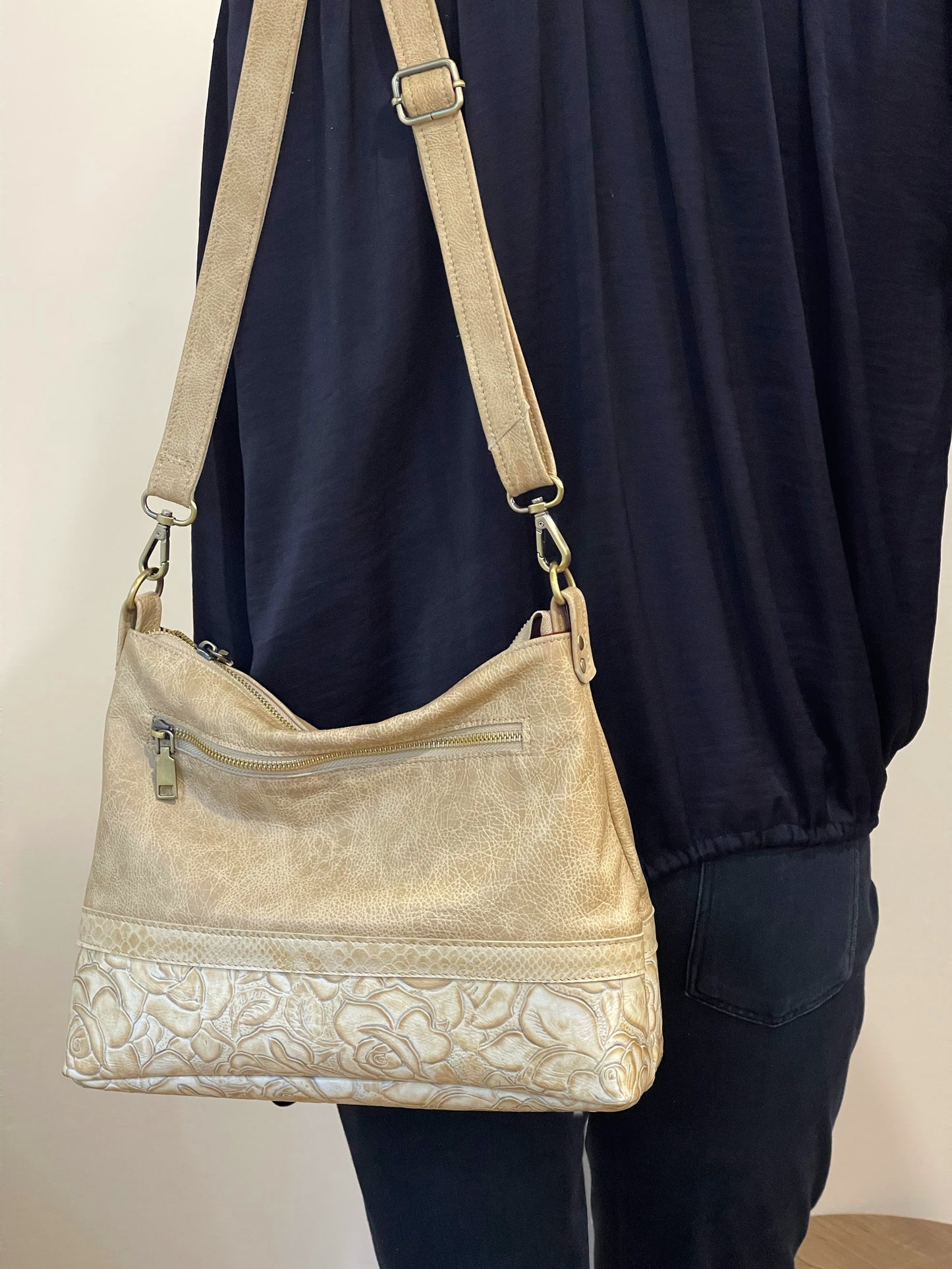 Tooled Ivory Cream leather bag IN STOCK