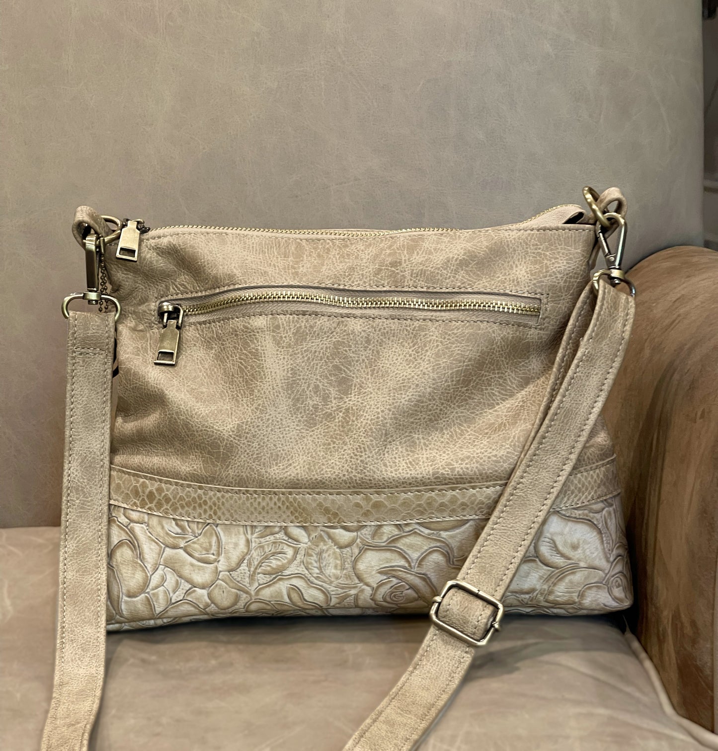 Tooled Ivory Cream leather bag IN STOCK