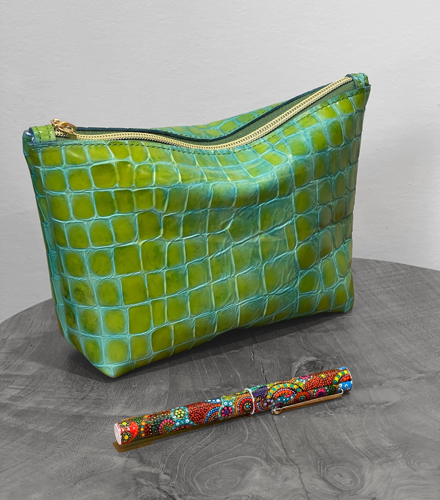 Tortoise Embossed Leather Makeup Purse IN STOCK